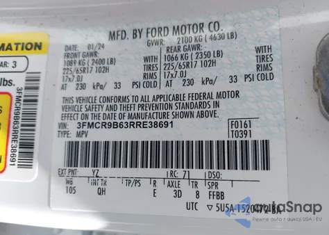 2024 Ford Bronco Sport Big Bend z USA, uszkodzony, nr VIN 3FMCR9B63RRE38691